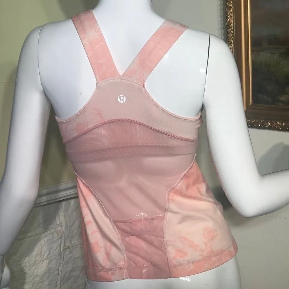 Lululemon Racer Back Pink Print & Mesh Running Top - Picture 4 of 7